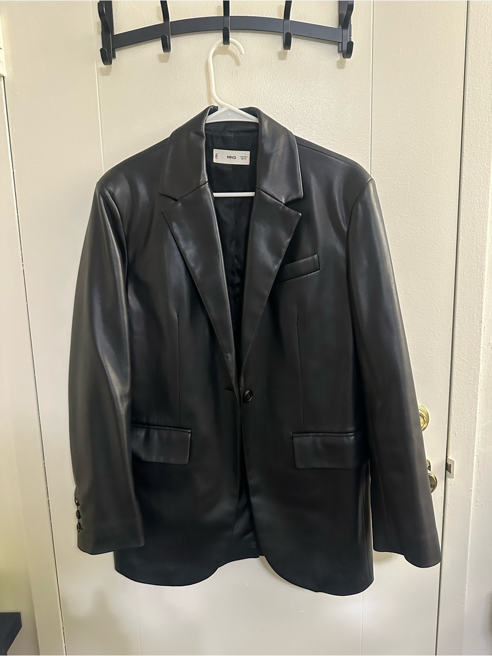 Mango Black Leather-effect Blazer